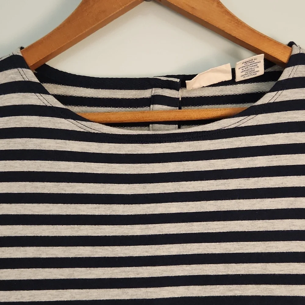 British Khaki Navy & Gray Striped T-Shirt Mini Dress – Size XS - Picture 10 of 11
